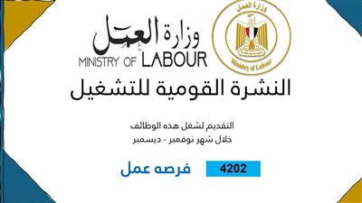 وزارة العمل: 4202 فرصة عمل جديدة في 53 شركة بـ 14 محافظة