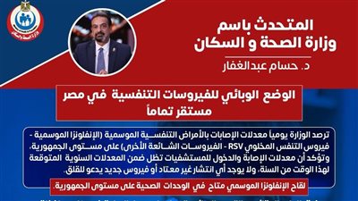 الصحة: الوضع الوبائي للفيروسات التنفسية في مصر مستقر تمامًا ولا داعي للقلق