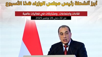 المركز الإعلامي لمجلس الوزراء يستعرض بالإنفوجراف أبرز أنشطة رئيس مجلس الوزراء 