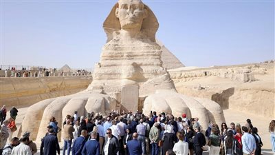 من أمام تمثال أبو الهول.. محاضرة زاهي حواس لرؤساء برلمانات البحر المتوسط