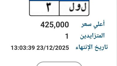 مزاد على لوحة معدنية مميزة «ل و ل 3» بسعر يقترب من نصف مليون جنيه| تفاصيل