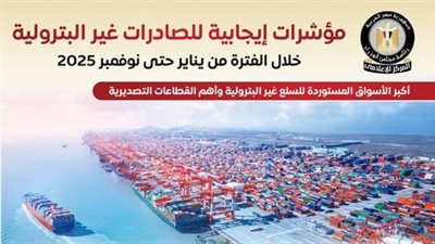 الإعلامي للوزراء: مؤشرات إيجابية للصادرات غير البترولية من يناير وحتى نوفمبر