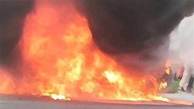 مصرع شخص واحتراق سيارته بالكامل بطريق بنها شبرا الحر بمحافظة القليوبية 