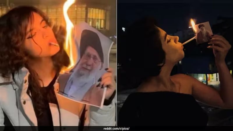 حرق صور خامنئي بالسجائر