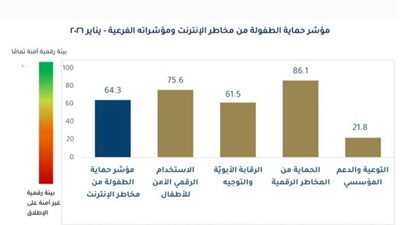 مركز المعلومات: 75.6 نقطة قيمة مؤشر الاستخدام الرقمي الآمن للأطفال