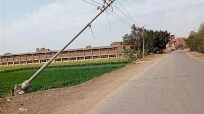 عمود إنارة مائل وأسلاك مكشوفة تهدد المارة بطريق ميت ميمون بطنطا