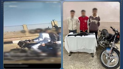 التحقيق مع 3 أشخاص بالجيزة يستقلون دراجة نارية بأسلحة لعبة على طريق سريع