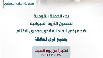 السبت .. انطلاق الحملة القومية لتحصين الماشية ضد الجلد العقدي وجدرى الأغنام