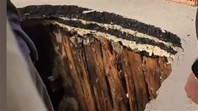 هبوط أرضي مفاجئ بشارع حسنين دسوقي في حدائق المعادي