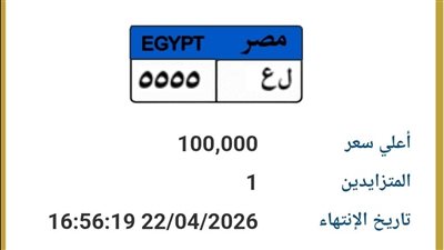 بـ 100 ألف جنية.. فتح المزايدة على لوحة سيارة «ل ع 5555»