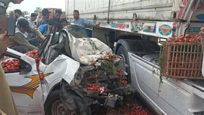 إصابة شخص يقود سيارة نقل ثقيل محملة بالطماطم في الشرقية