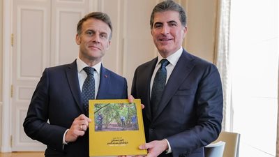 بارزاني وماكرون يناقشان تطورات أوضاع الشرق الأوسط بقصر الإليزيه