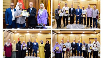 تكريم 6 من أعضاء الجهاز الإدارى بجامعة بنى سويف لبلوغهم السن القانونية|صور