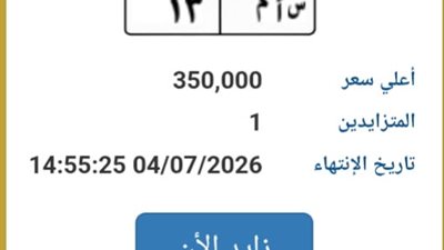 طرح لوحة مميزة .. « س أ م 13» في مزاد المرور بسعر 350 ألف جنيه