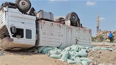 إصابة شخصين في انقلاب سيارة دقيق إثر تصادم على طريق طنطا - السنطة بالغربية