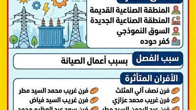 فصل التيار الكهربائي عن عدد من المناطق بحي الأربعين في السويس غدا للصيانة 