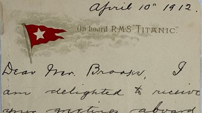 بـ300 ألف إسترليني.. رسالة الكولونيل جرايسي أحد الناجين من تيتانيك بمزاد علني