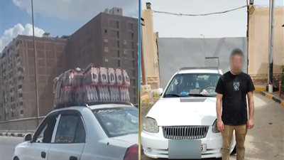 متهور على الطريق.. ضبط قائد سيارة سمح لراكب بالجلوس فوقها معرضًا حياتهم للخطر