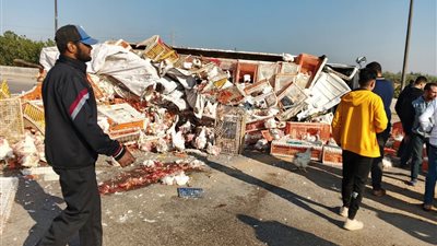 انقلاب سيارة محملة بالدواجن على الطريق الإقليمي بالمنوفية